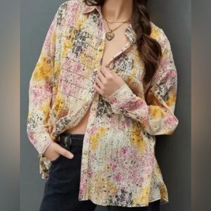 New Anthropologie Pilcro Pink Combo Button Down Blouse Small